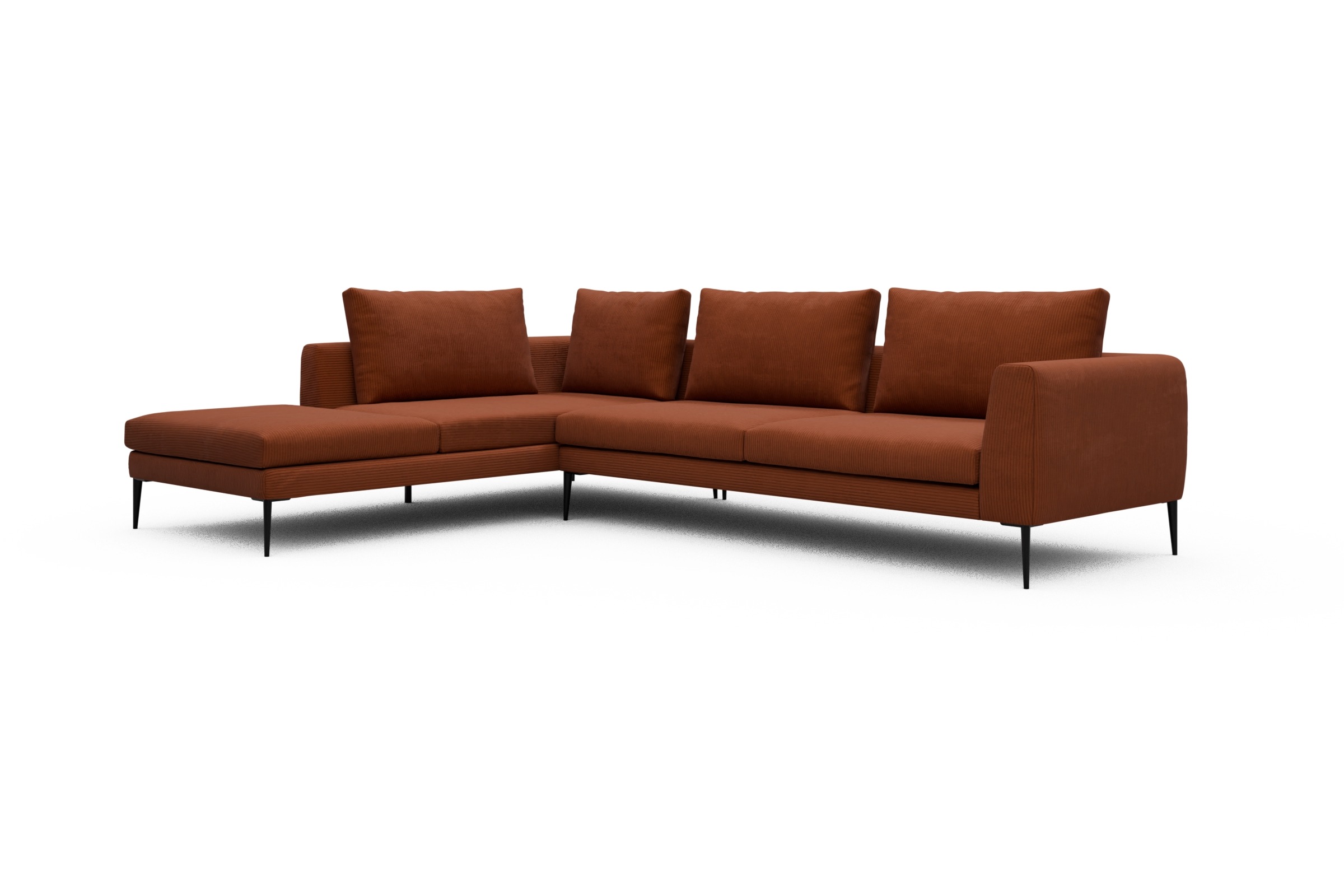 Ecksofa Paul Relax-Ecke rechts mit 3-Sitzer Corduroy-Burnt-Orange