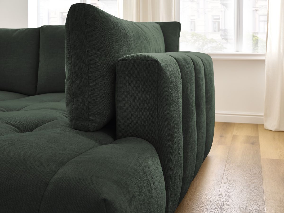Bobochic Fuji Ecksofa mit Schlaffunktion und Bettkasten 282 × 204 cm Stoff Grün Ecke rechts