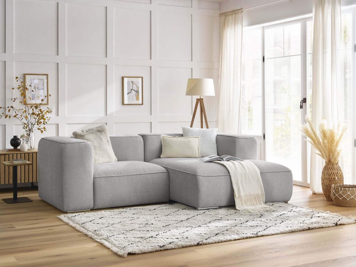 Bobochic Zephyr Ecksofa 260 × 165 cm Strukturstoff Hellgrau Ecke rechts