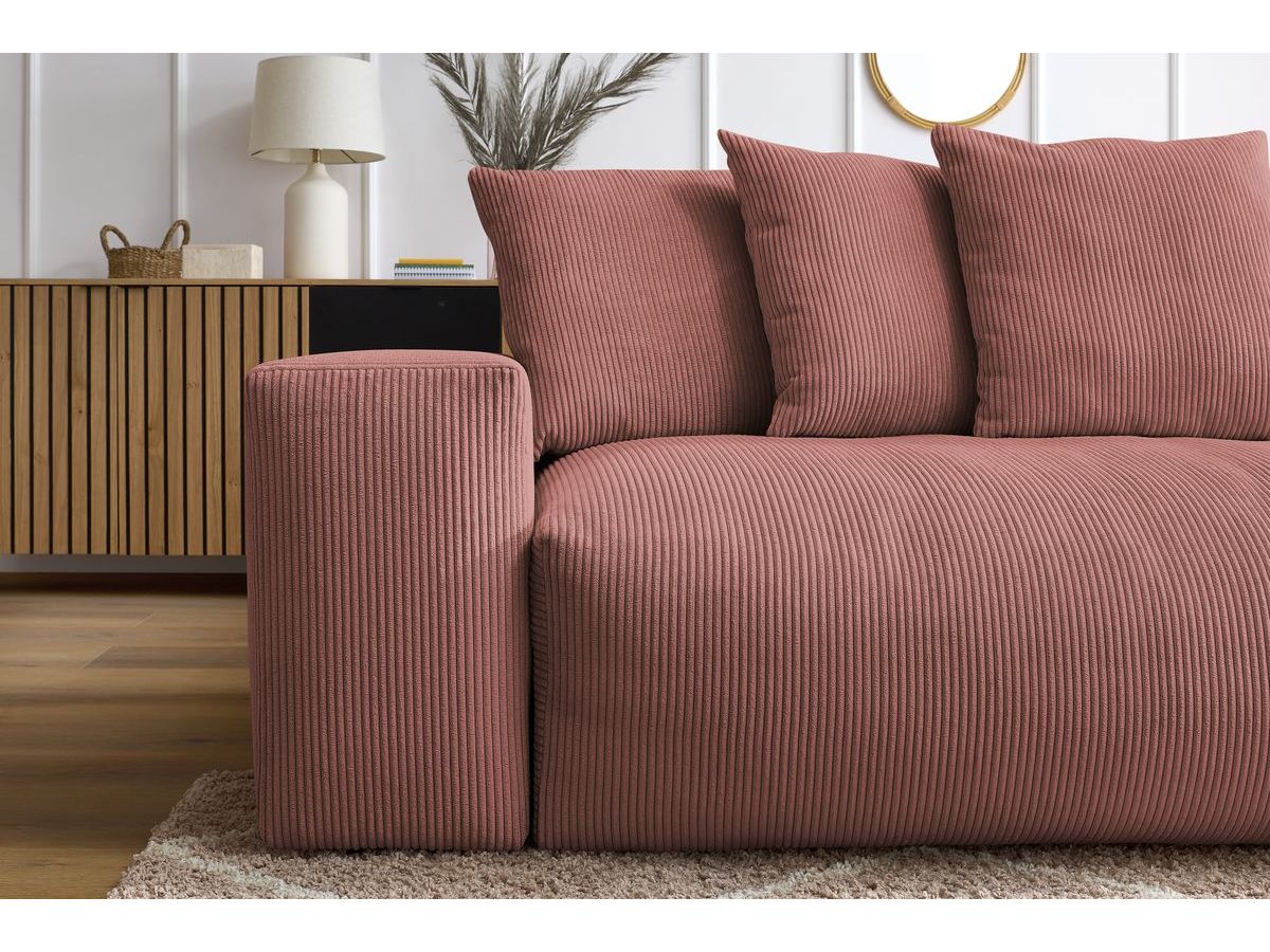 Bobochic Voltaire Schlafsofa 3-Sitzer mit Bettkasten Cordsamt Rosa