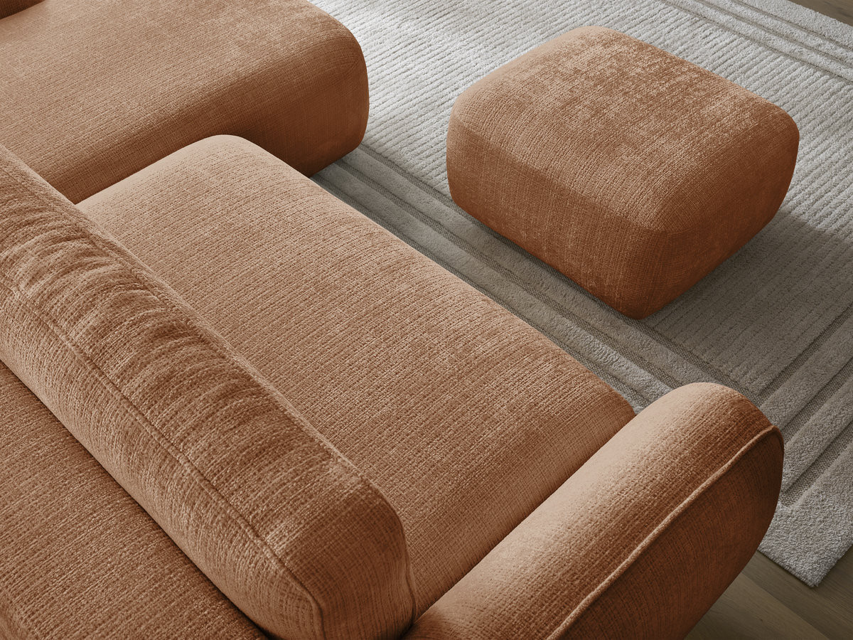 Bobochic Denise Ecksofa mit Schlaffunktion und Bettkasten und Pouf 258 × 160 cm Strukturstoff Orange Ecke rechts