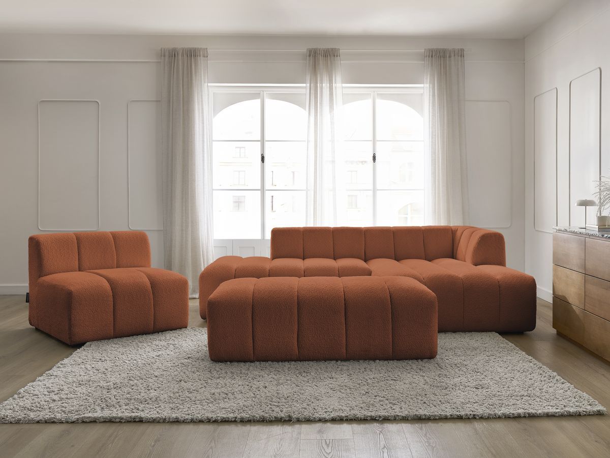Bobochic Annecy Ecksofa mit Sofamodul und Pouf Bouclé-Stoff Orange Ecke rechts