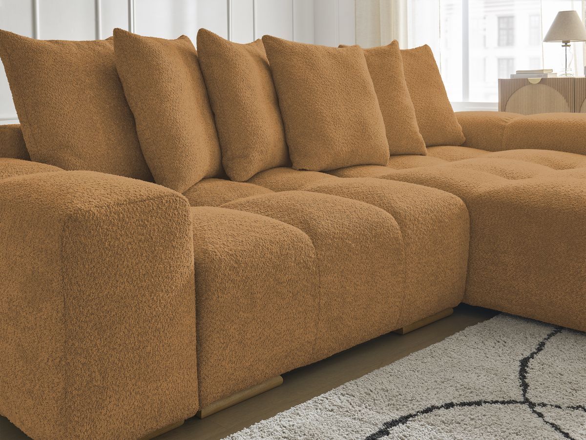 Bobochic Anakin Ecksofa, 6 Kissen Bouclé-Stoff Gelb
