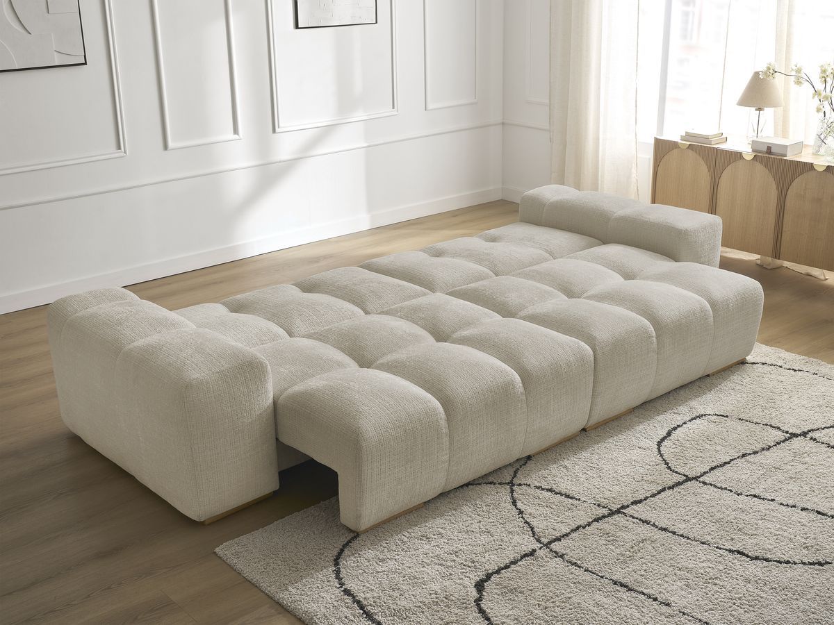 Bobochic Anakin Schlafsofa 3-Sitzer mit Bettkasten, 2 Kissen Strukturstoff Beige