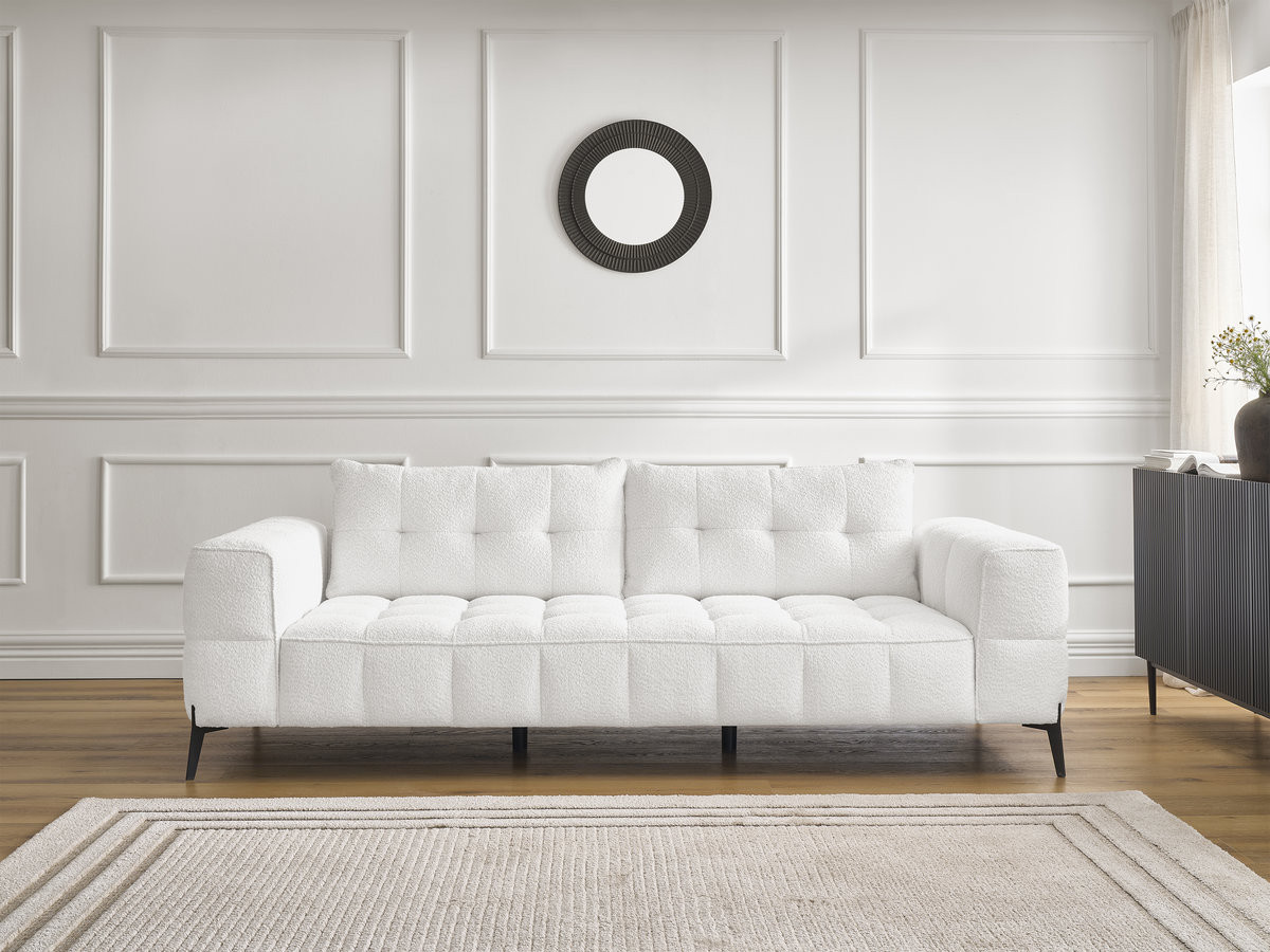 Bobochic Anis Sofa 3-Sitzer Bouclé-Stoff Weiß
