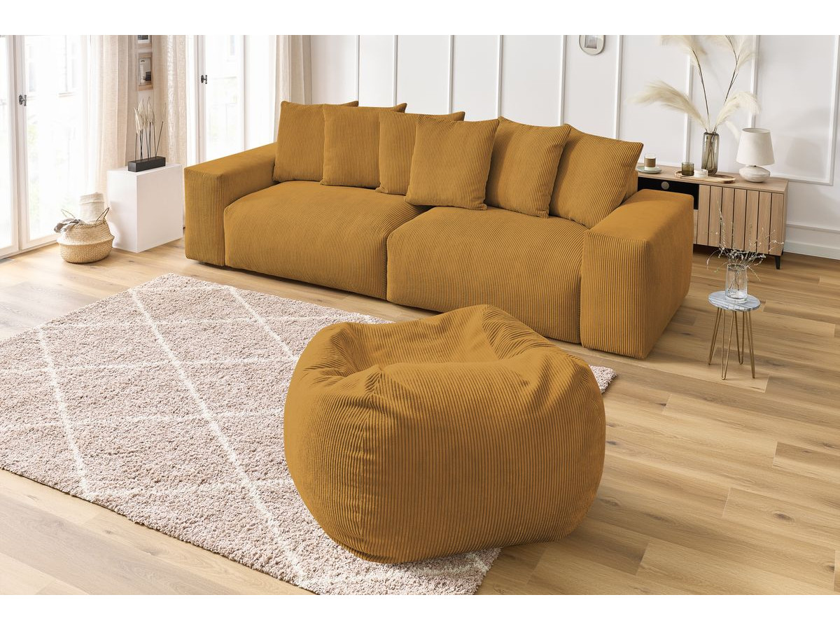 Bobochic Voltaire Sofa 5-Sitzer mit Pouf Cordsamt Gelb