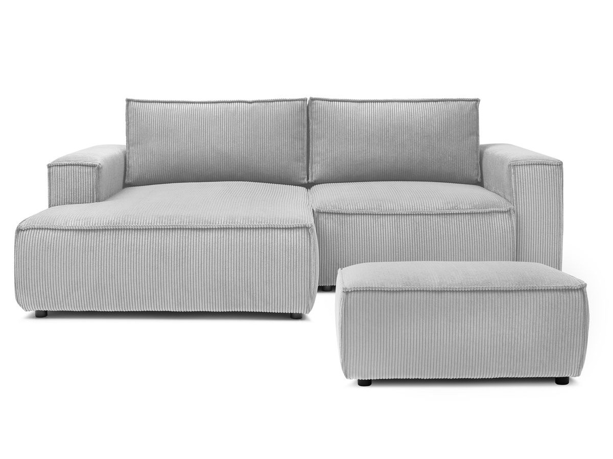 Bobochic Nihad Ecksofa mit Pouf Cordsamt Hellgrau Ecke links