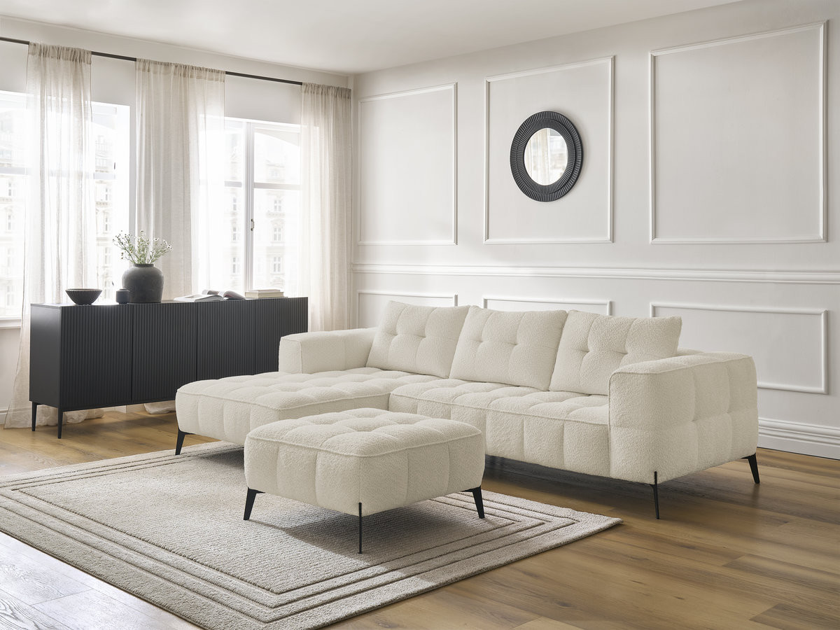 Bobochic Anis Ecksofa mit Pouf Bouclé-Stoff Beige Ecke links