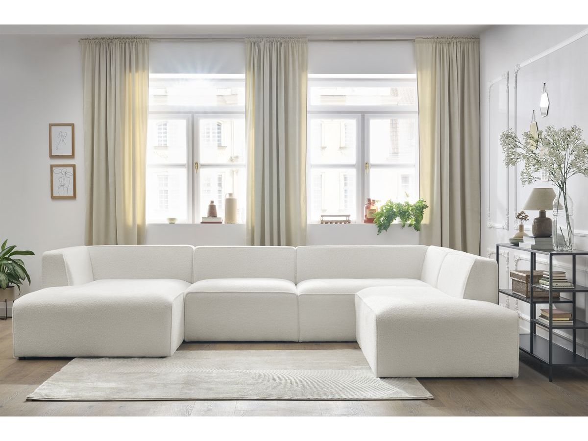 Bobochic Megeve Wohnlandschaft Bouclé-Stoff Weiß Ecke links