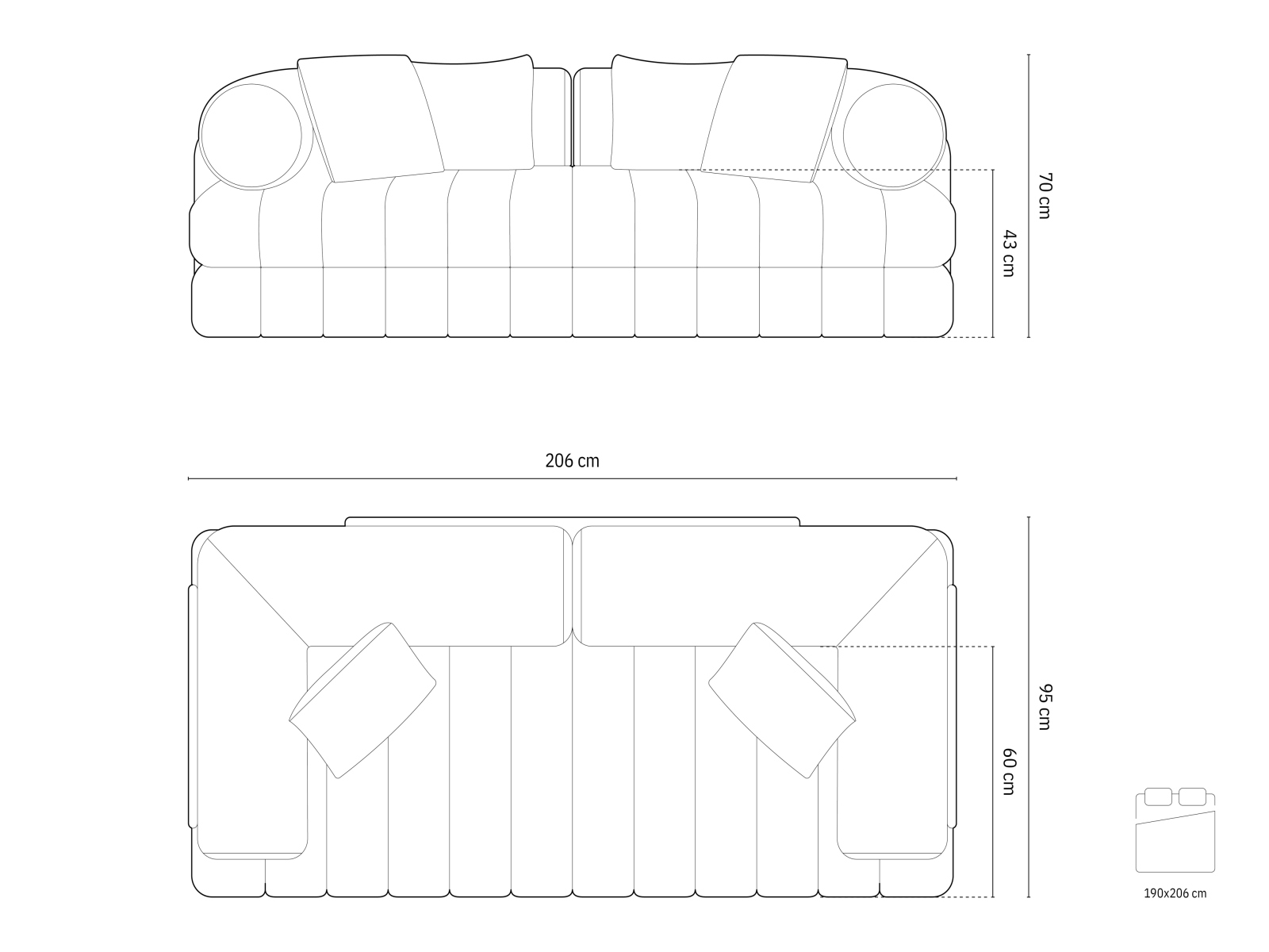 Cosmopolitan Design Schlafsofa Kemi 3-Sitzer Samt Salvador Dunkelgrau