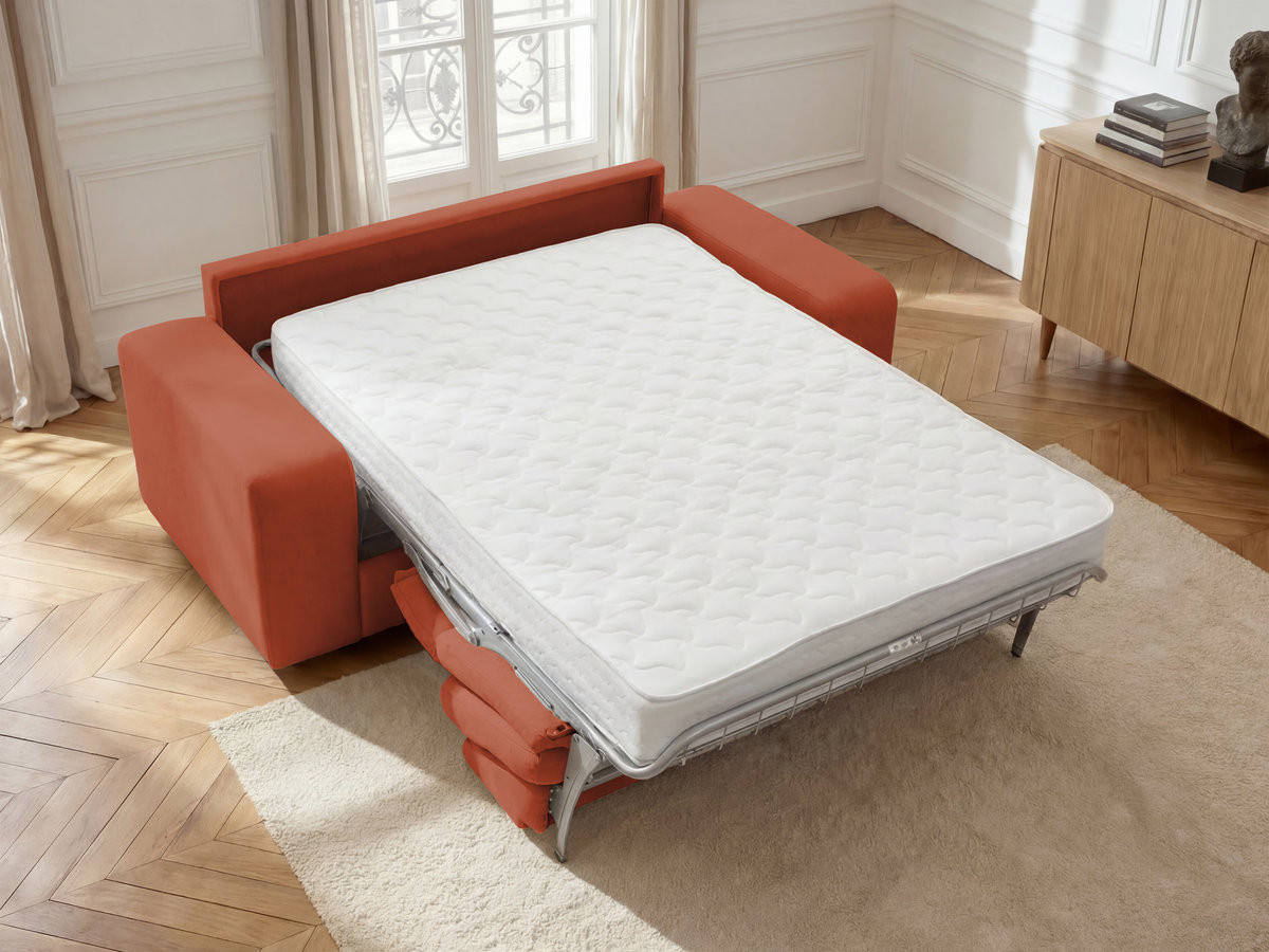 Bobochic Ibiza Schlafsofa 3-Sitzer Strukturstoff Orange, Liegefläche 140 × 196 cm