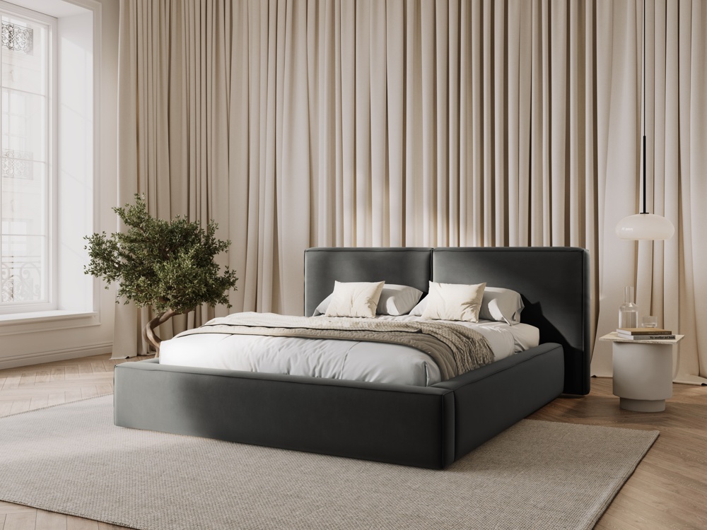 Cosmopolitan Design Stauraumbett mit doppeltem Kopfteil Arendal 180x200 Samt Bluvel Hellgrau