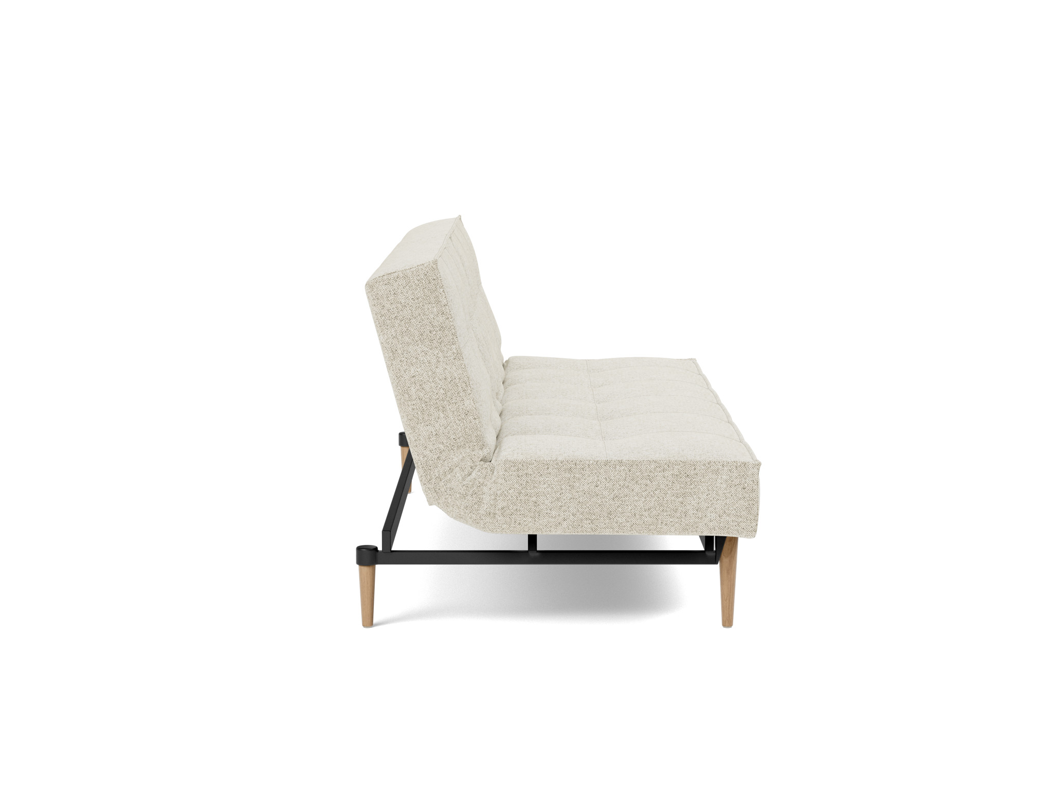Schlafsofa Splitback Strukturierter Stoff Taura 357-Off-White Beine Styletto Eiche hell