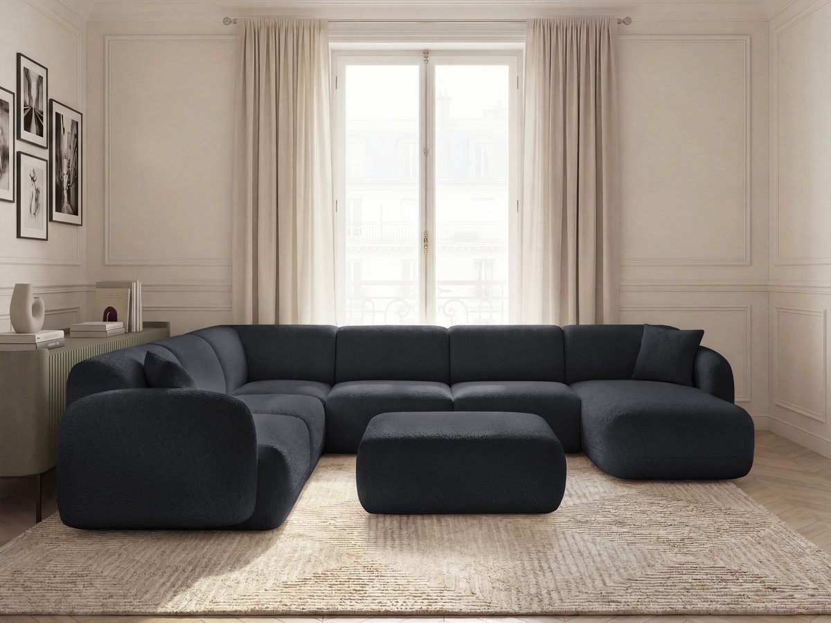 Bobochic Anda Wohnlandschaft mit Pouf 373 × 289 cm Chenille Schwarz Ecke links