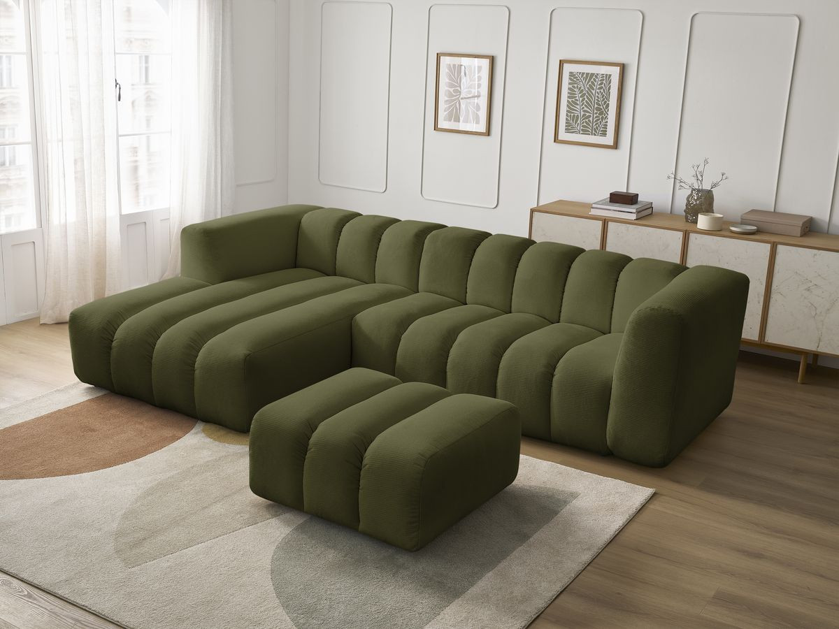 Bobochic Talia Ecksofa mit Pouf Melange-Stoff Grün Ecke links