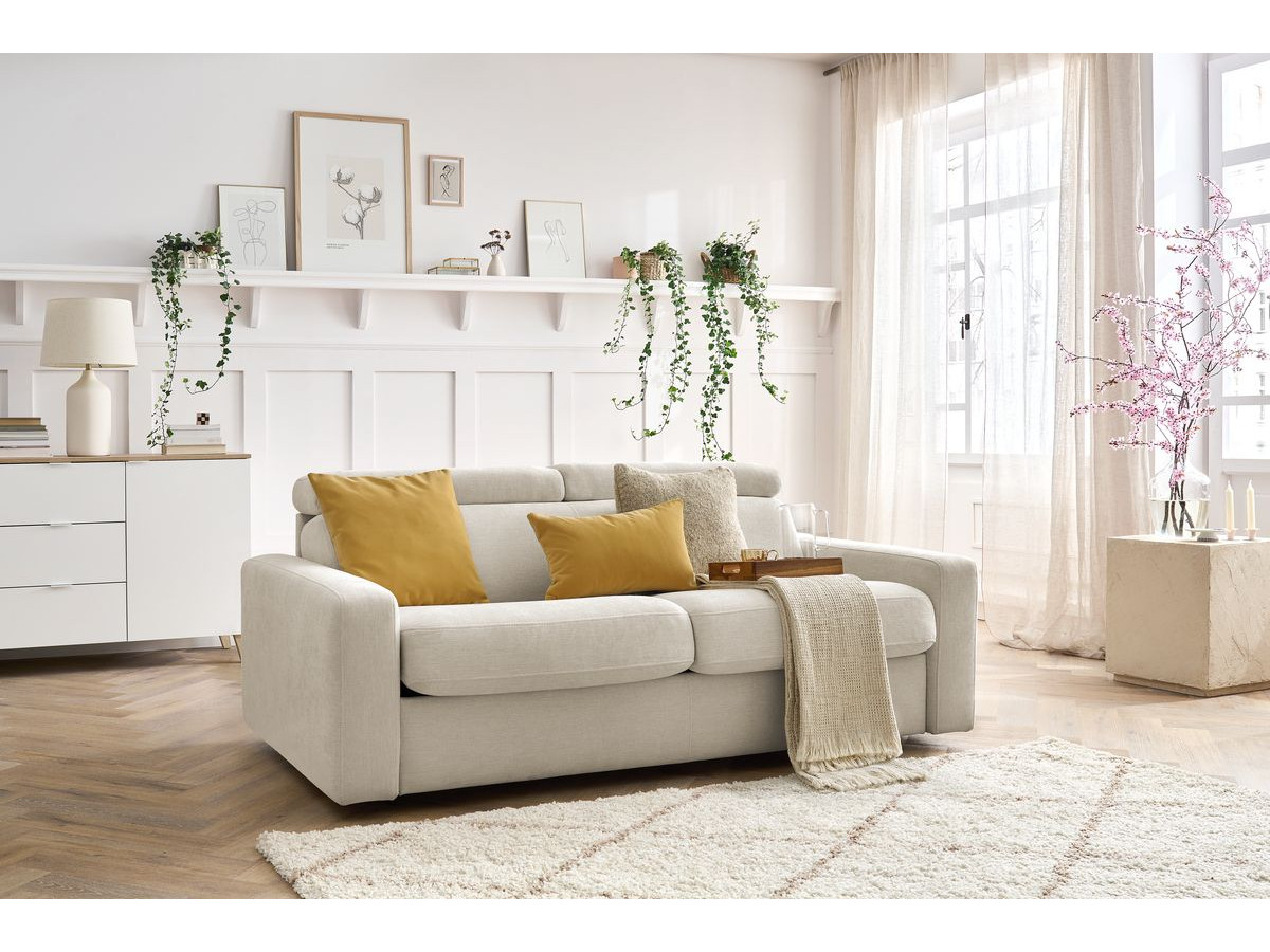 Bobochic Monaco Schlafsofa 3-Sitzer Stoff Beige, Liegefläche 140 × 190 cm