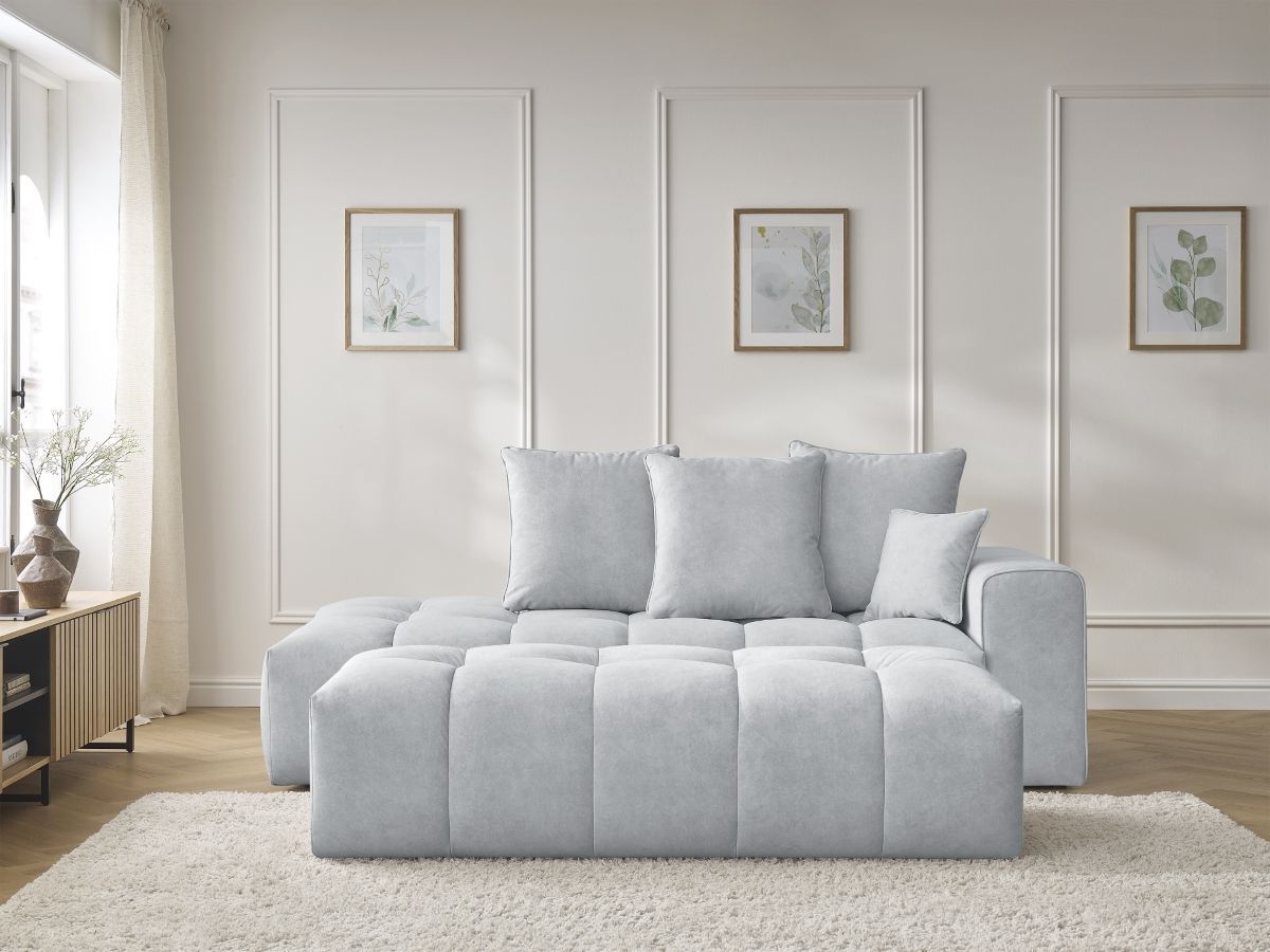 Bobochic Mont-blanc Sofa 5-Sitzer mit Pouf Samt Hellgrau Armlehne rechts