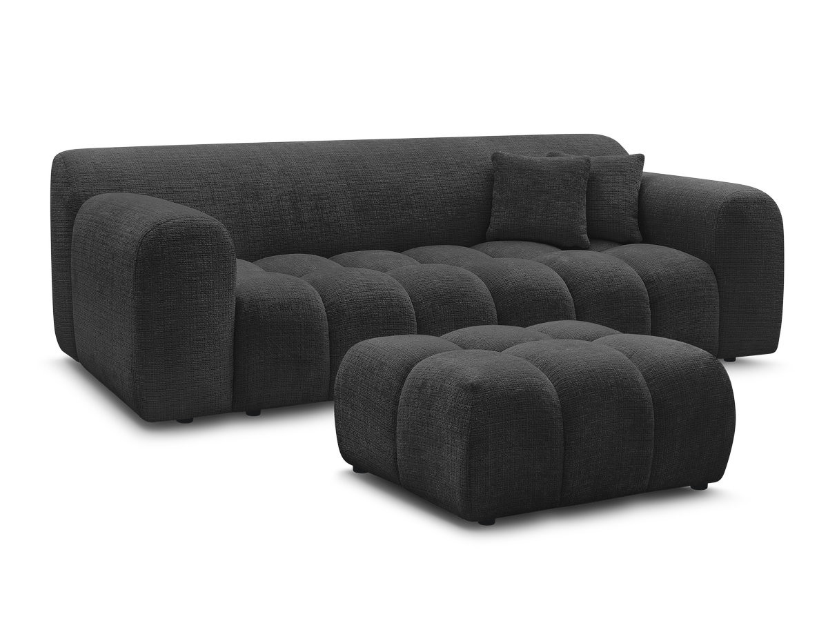 Bobochic Melisse Sofa 3-Sitzer mit Pouf Strukturstoff Schwarz