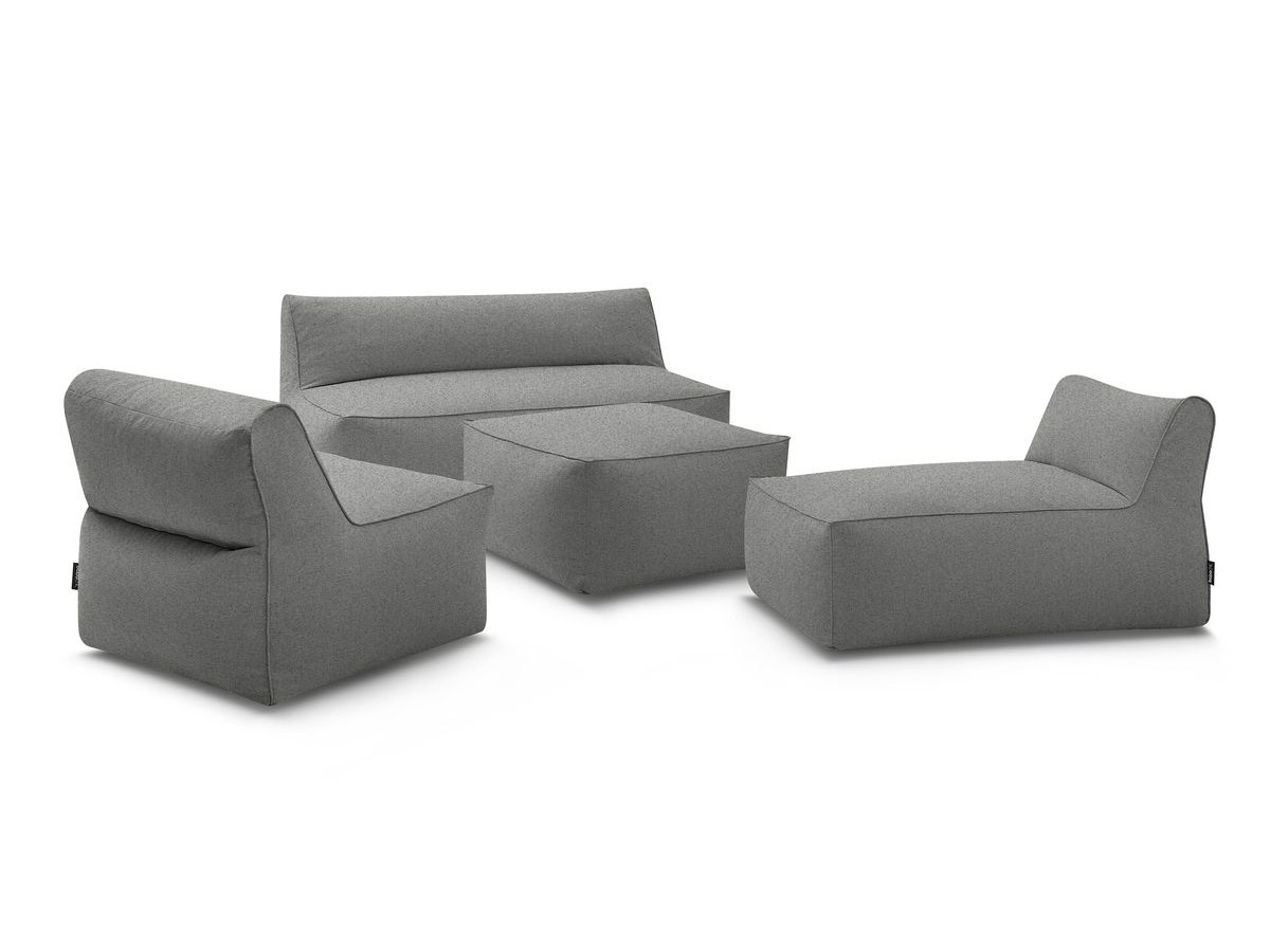 Bobochic Riviera Gartensofa 5-Sitzer mit Pouf Stoff Dunkelgrau