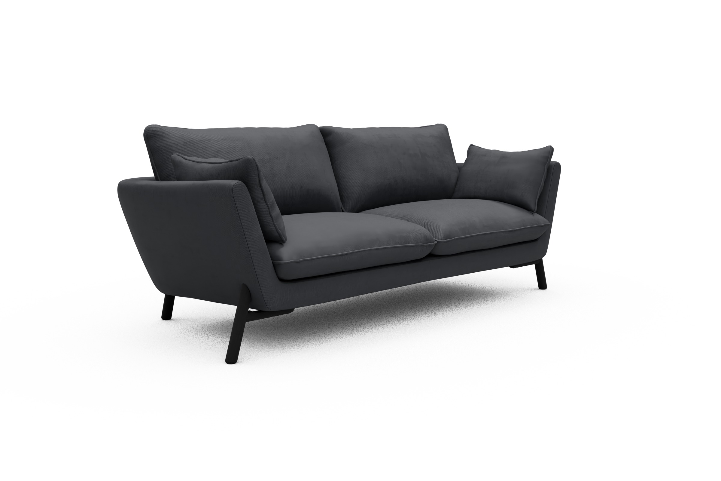 Sofa Emil 3-Sitzer Beinfarbe Eiche Schwarz Cordufine-Slate-Grey
