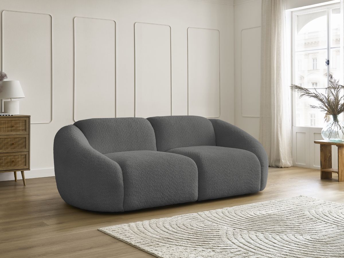 Bobochic Tina Sofa 2-Sitzer Bouclé-Stoff Dunkelgrau