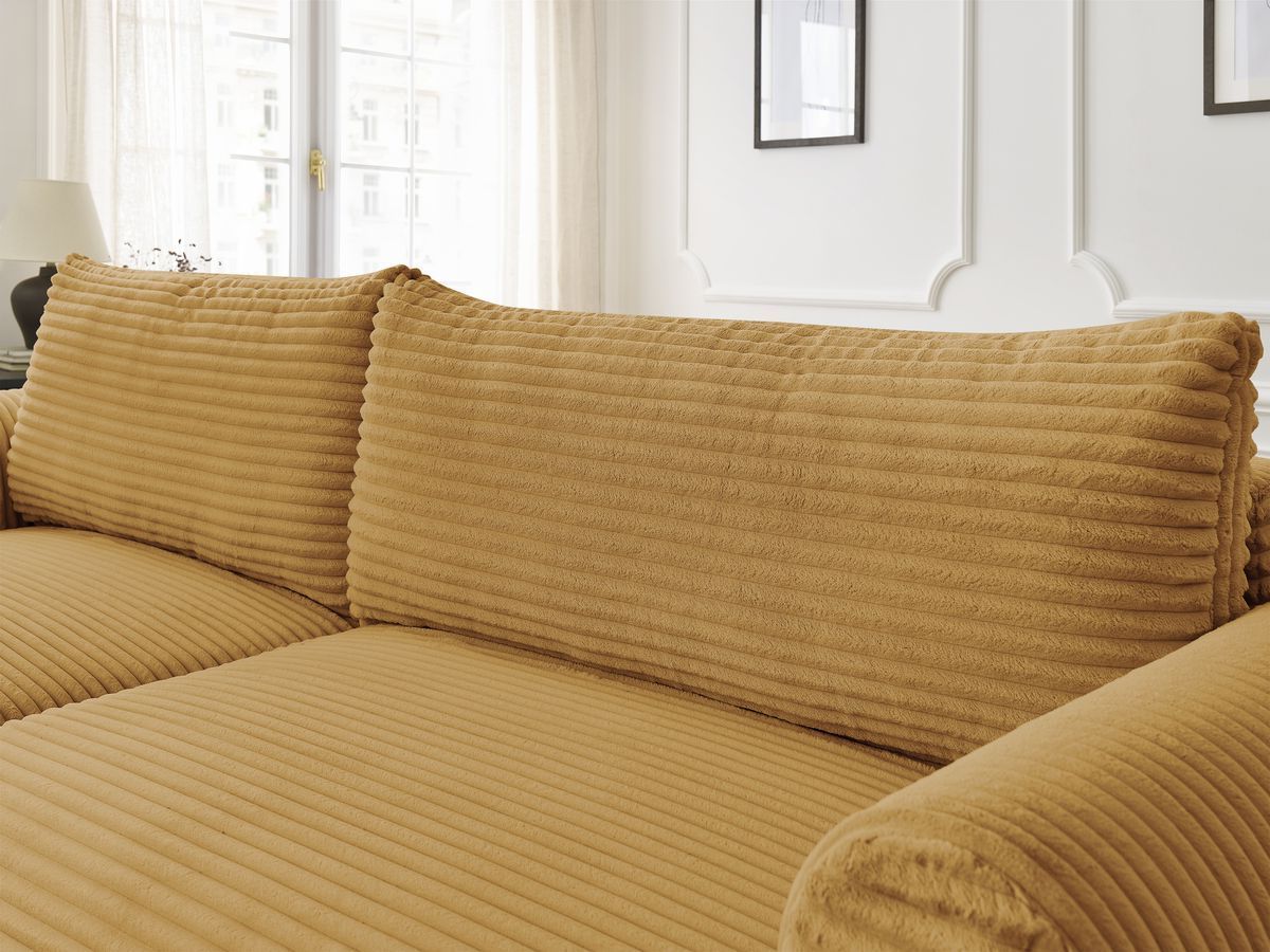 Bobochic Lucien Ecksofa mit Schlaffunktion und Bettkasten 314 × 167 cm Breitcord weich Gelb Ecke links
