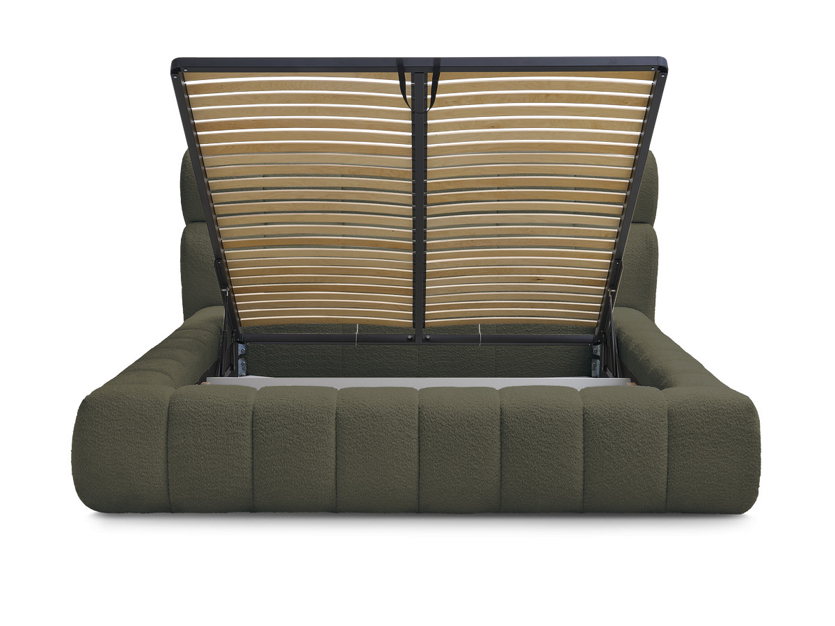 Bobochic Mont-blanc Polsterbett mit Bettkasten Bouclé-Stoff Grün, Liegefläche 140 × 190 cm