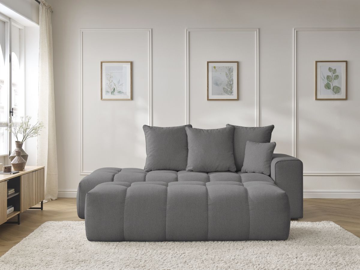 Bobochic Mont-blanc Sofa 5-Sitzer mit Pouf Melange-Stoff Dunkelgrau Armlehne rechts