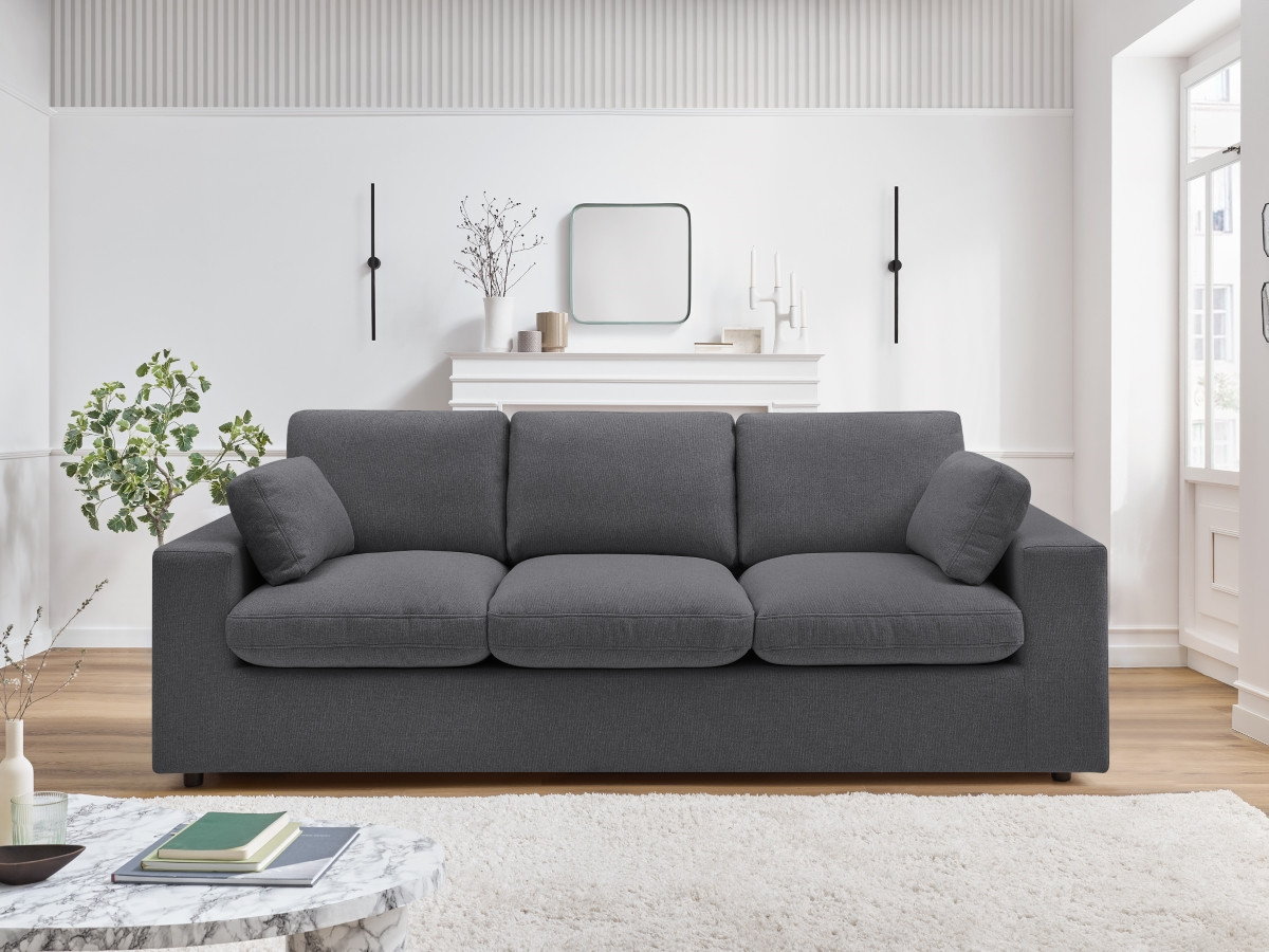Bobochic Belair Sofa 3-Sitzer 220 × 93 cm Stoff Dunkelgrau