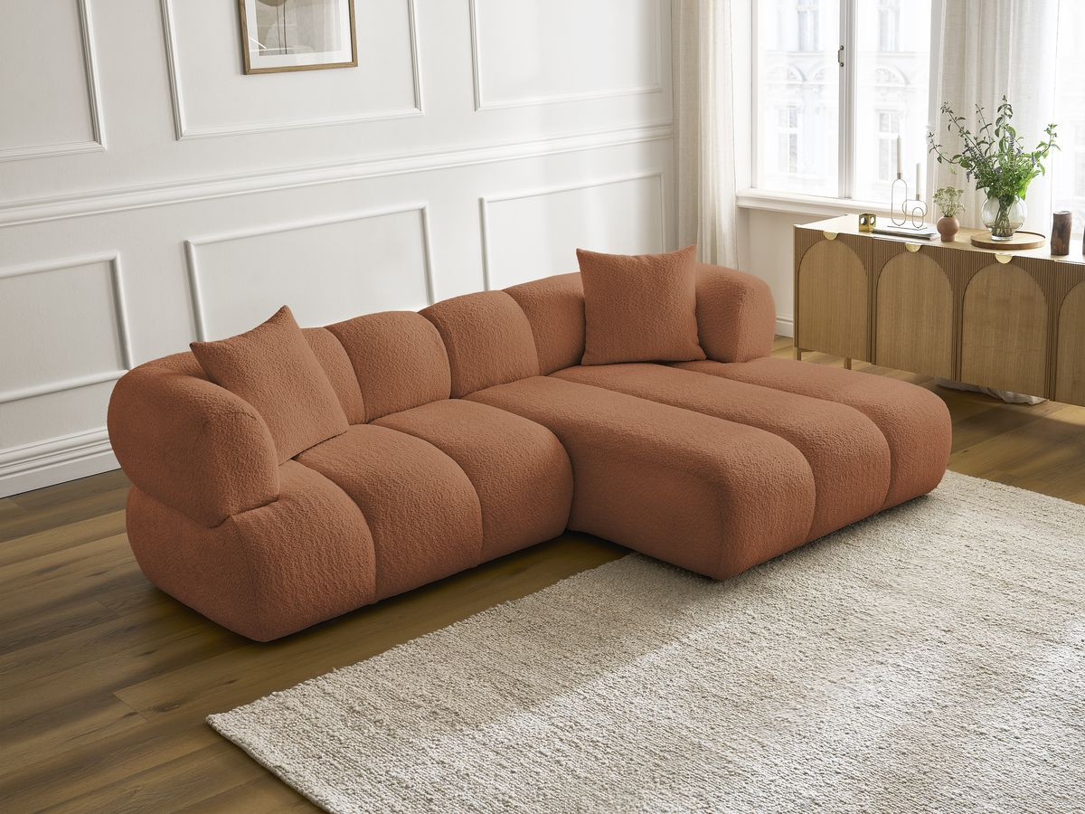 Bobochic Pamira Ecksofa Bouclé-Stoff Orange Ecke rechts