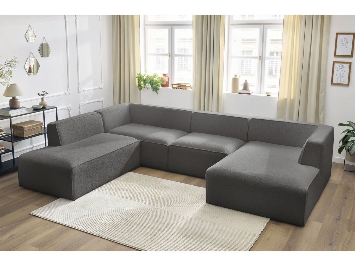 Bobochic Megeve Wohnlandschaft Bouclé-Stoff Dunkelgrau Ecke rechts