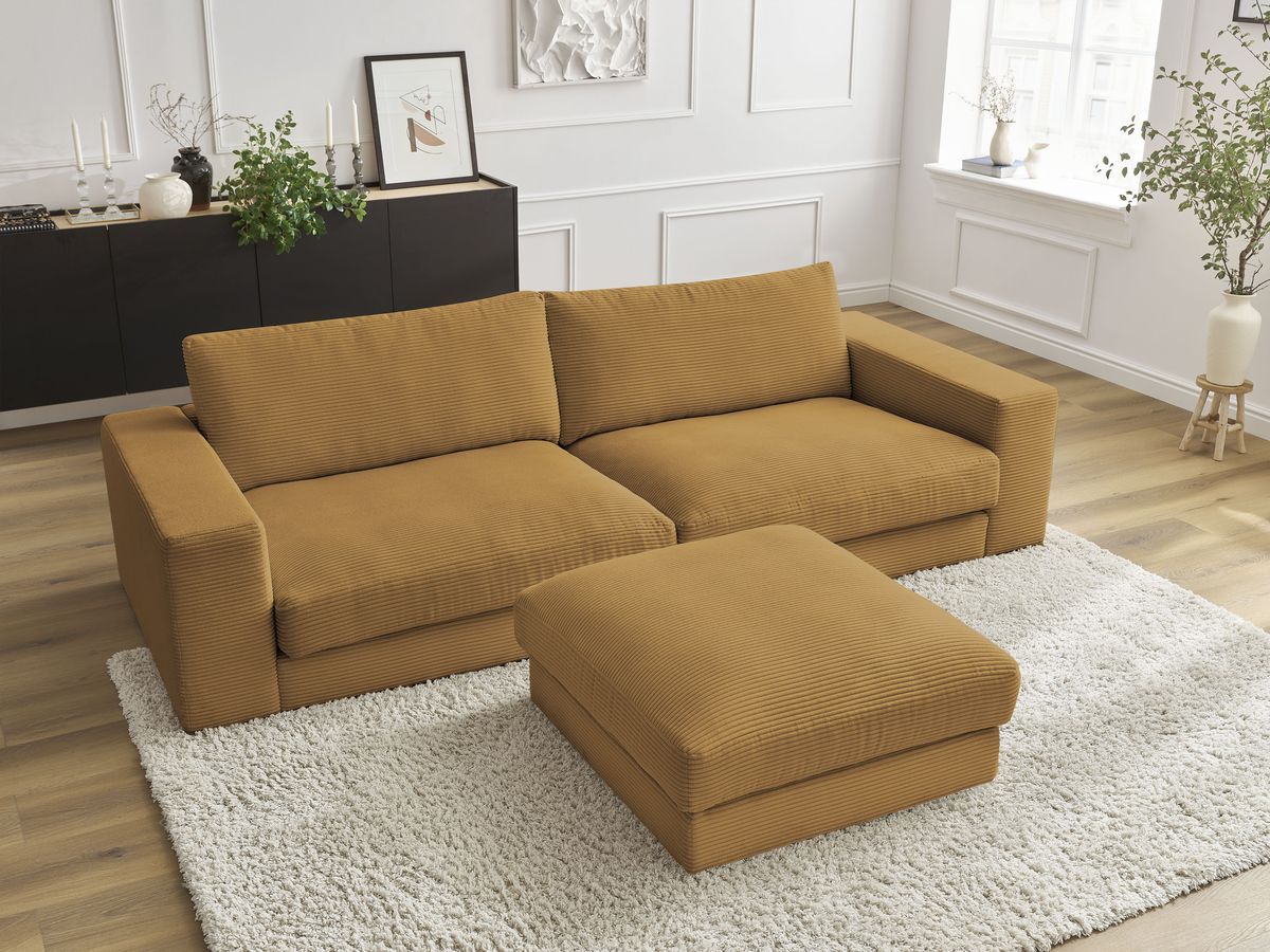Bobochic Leonard Sofa 4-Sitzer mit Pouf 274 × 109 cm Cordsamt Gelb