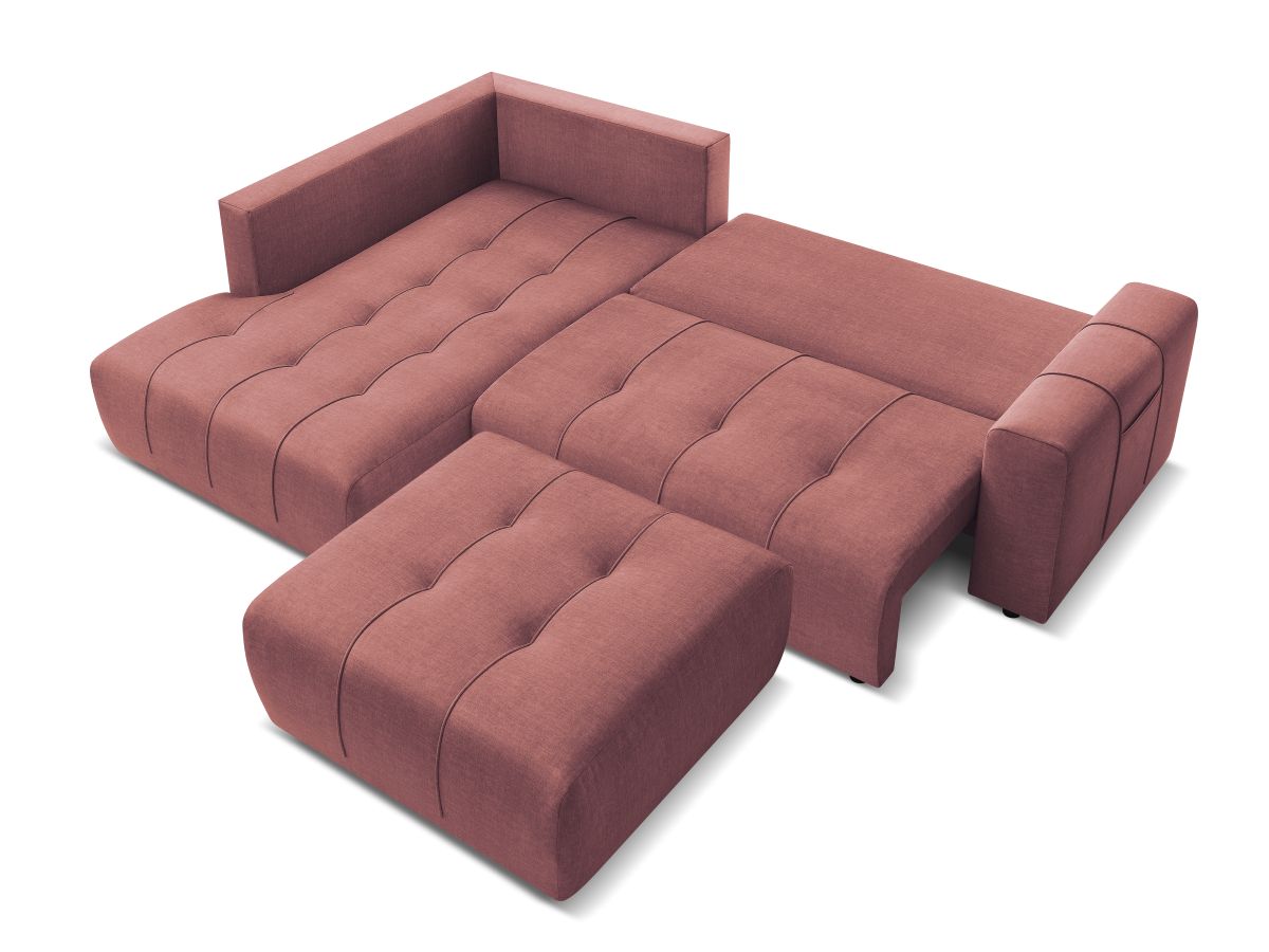 Bobochic Arsene Ecksofa mit Schlaffunktion und Bettkasten und Pouf 277 × 200 cm Samt Orange Ecke links