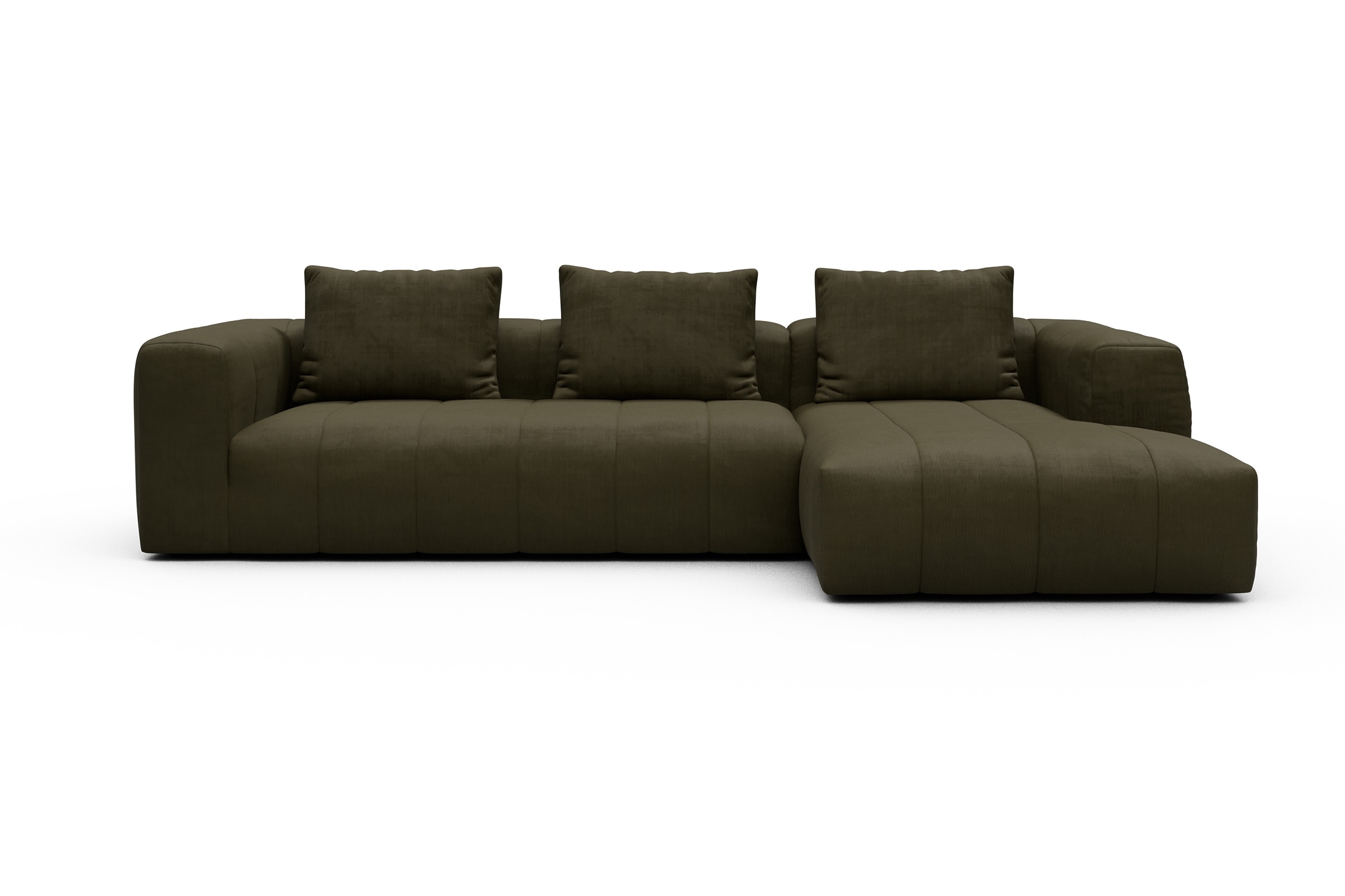 Ecksofa Hugo 2,5-Sitzer Armlehne links mit Chaiselongue Cordufine-Pine-Green