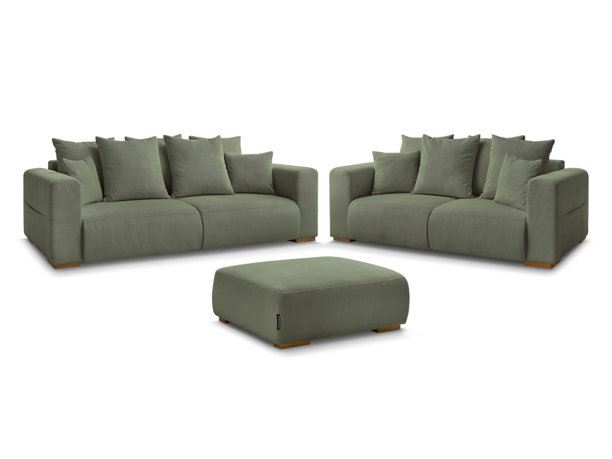 Bobochic Sidonie Sofa 6-Sitzer mit Pouf Cordsamt Grün