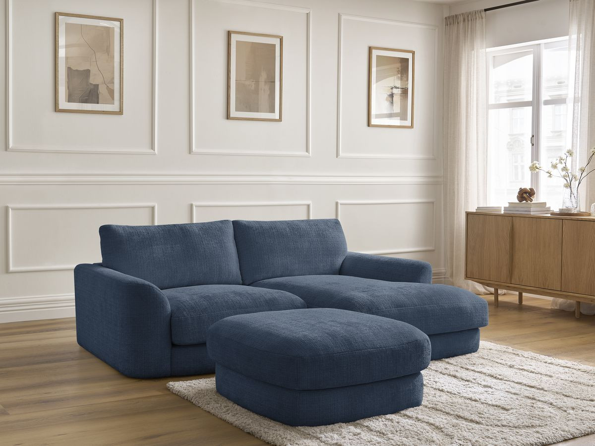 Bobochic Leonore Ecksofa mit Pouf Strukturstoff Dunkelblau Ecke rechts