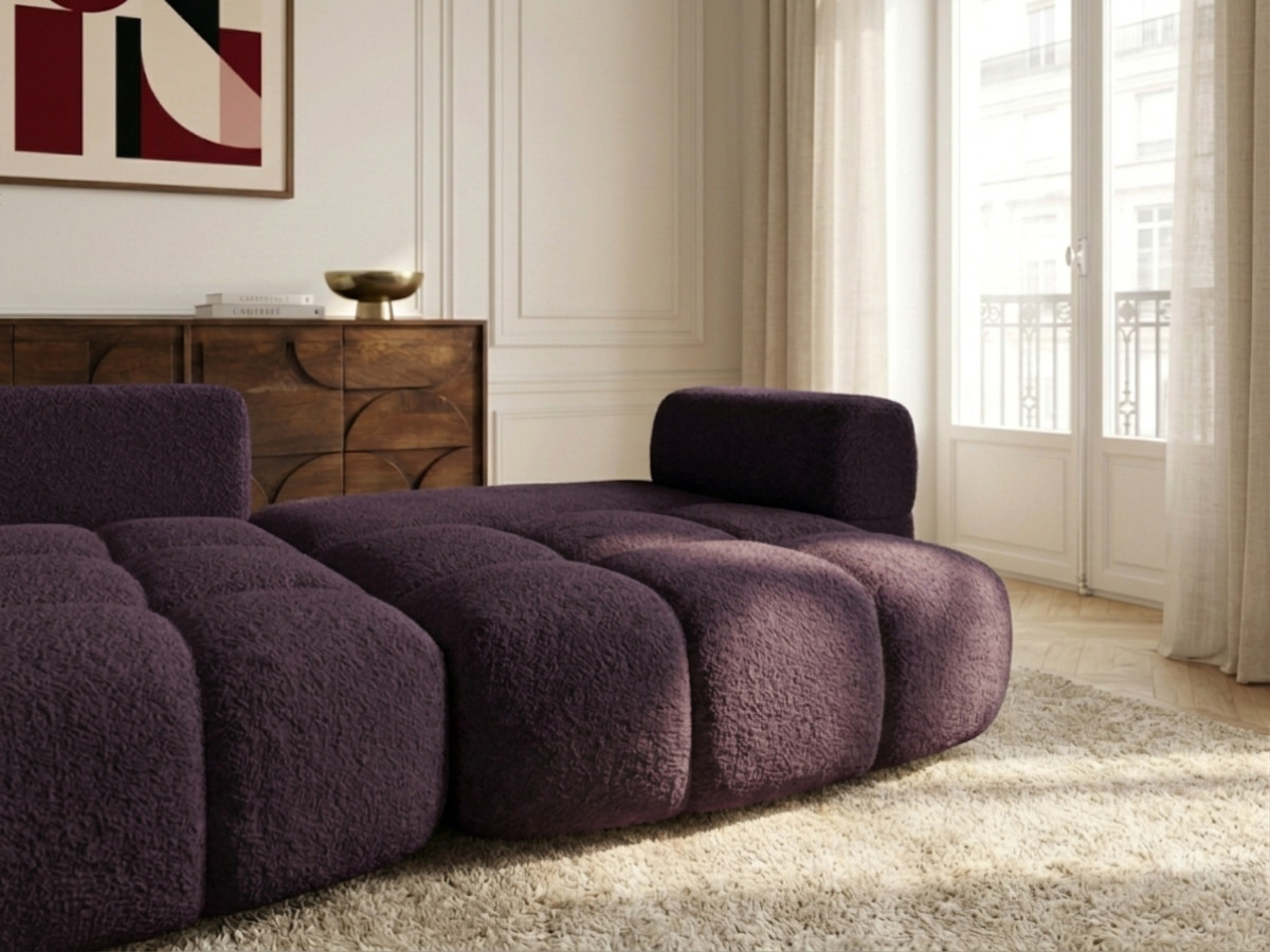 Bobochic Madison Ecksofa mit Schlaffunktion und Bettkasten Stoff Violett