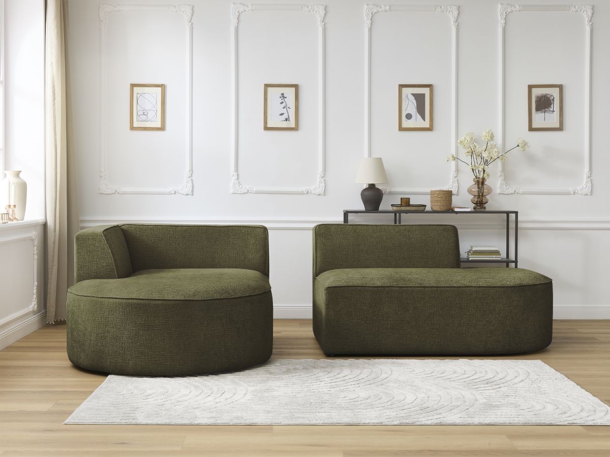 Bobochic Rousseau Ecksofa Strukturstoff Grün Ecke links