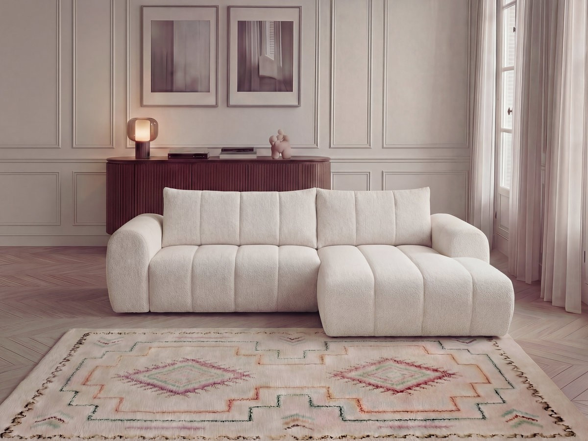 Bobochic Nesty Ecksofa in L-Form, 256 cm Melange-Stoff Beige Ecke rechts