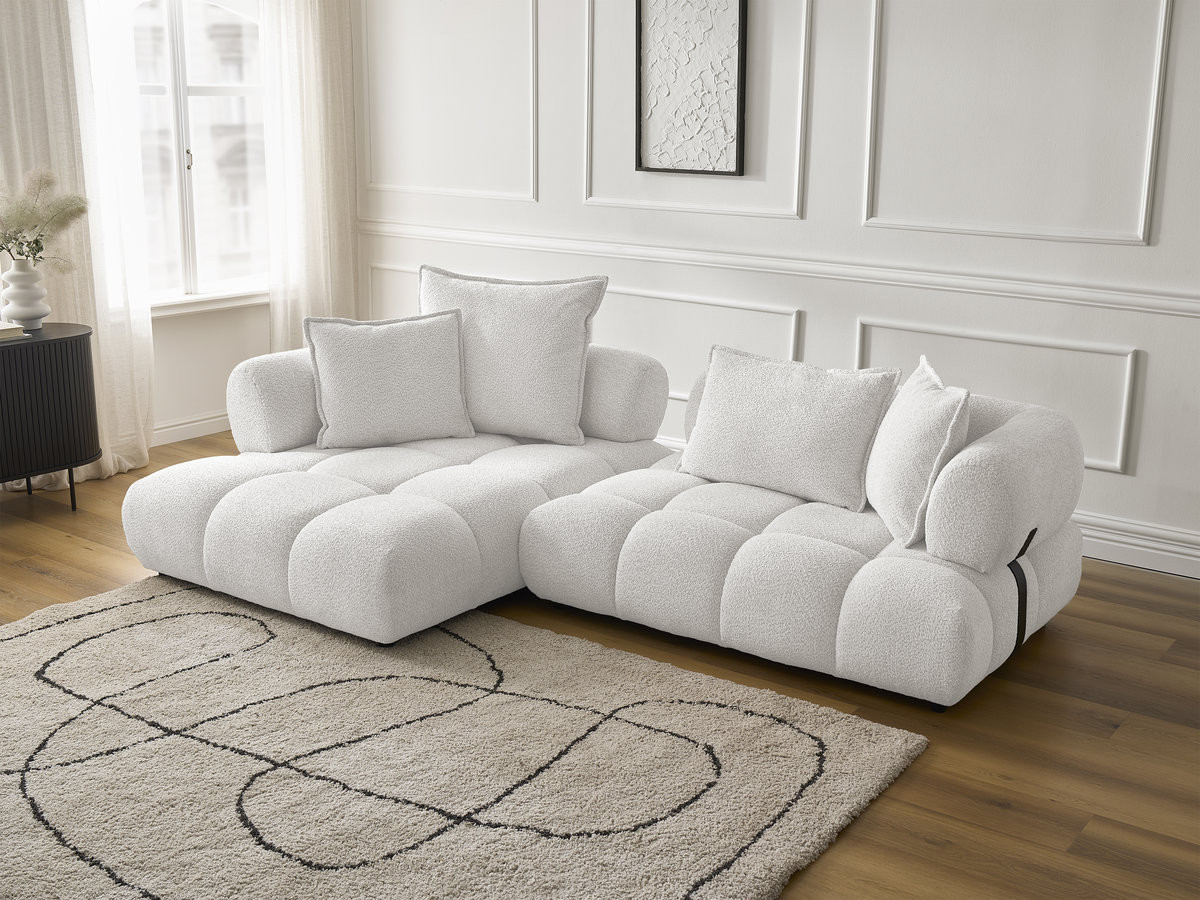 Bobochic Alya Ecksofa Bouclé-Stoff Weiß Ecke links