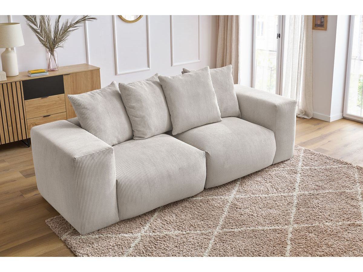 Bobochic Voltaire Sofa 3-Sitzer 248 × 100 cm Cordsamt Beige