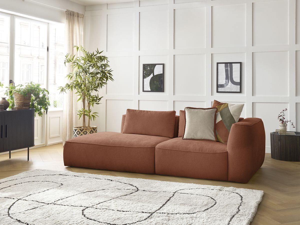 Bobochic Leopold Sofa 3-Sitzer Strukturstoff Orange Armlehne rechts