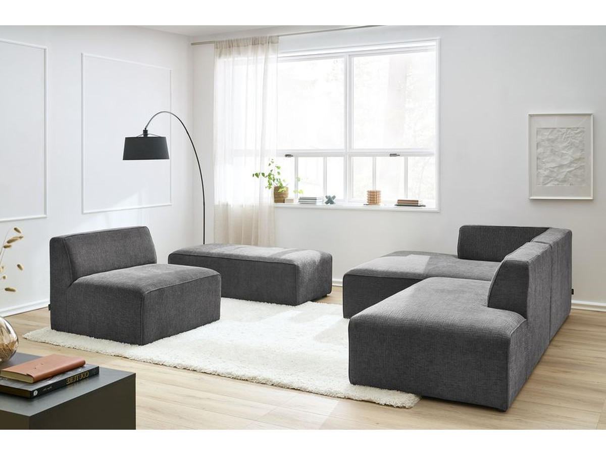 Bobochic Megeve Ecksofa mit Pouf Strukturstoff Dunkelgrau Ecke links