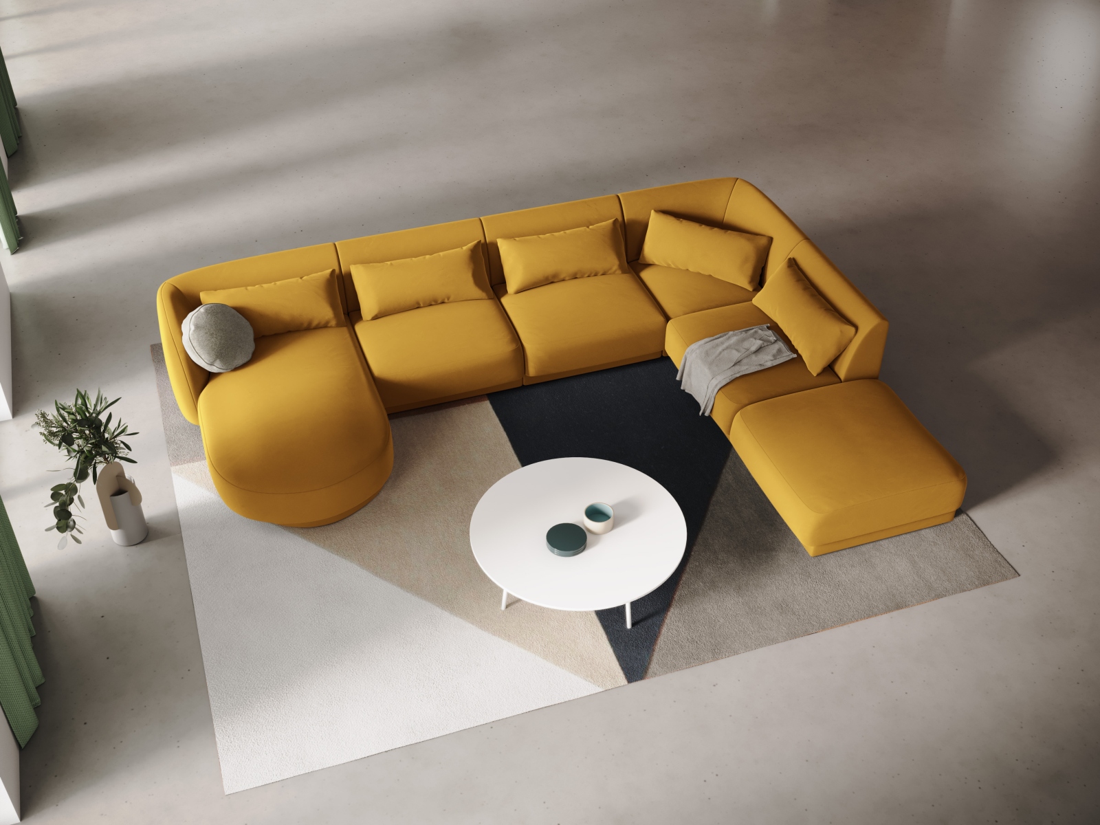 Cosmopolitan Design Panoramasofa Tulum 6-Sitzer Samt Bluvel Gelb Rechts
