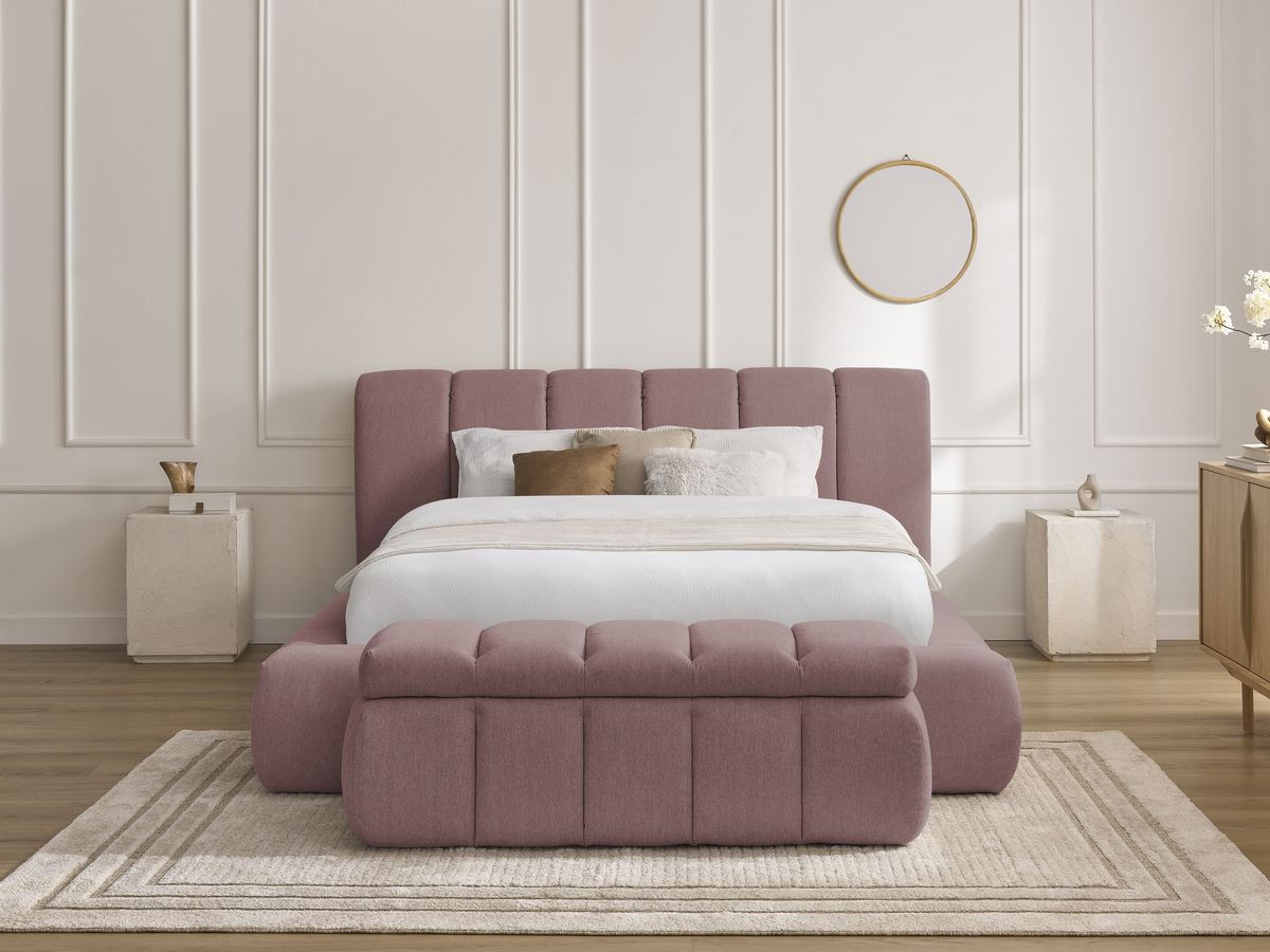 Bobochic Denali Polsterbett mit Bettkasten mit Bettbank Stoff Rosa, Liegefläche 140 × 190 cm
