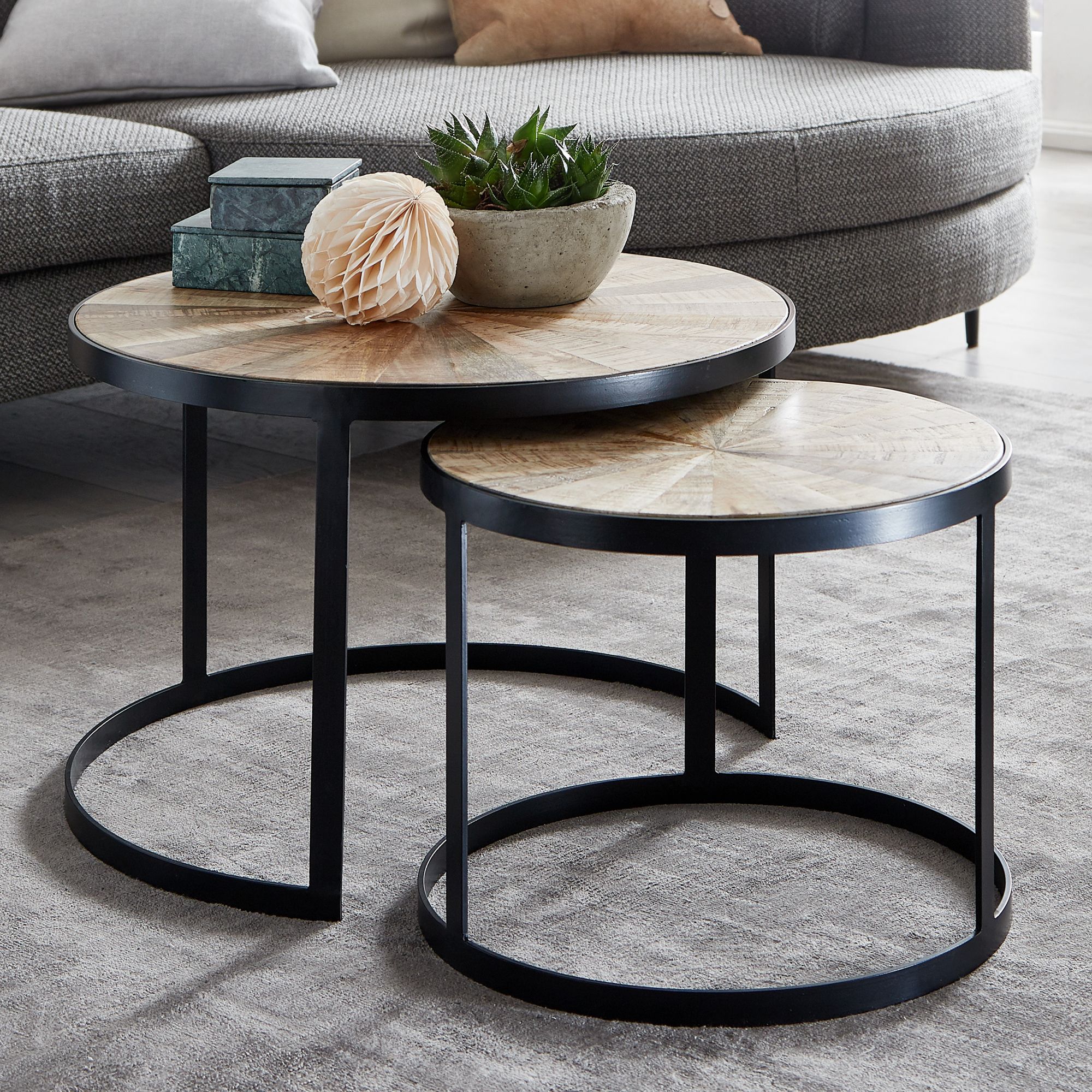 Satztisch 2er-Set Toftir Mango Massivholz Ø 60 cm