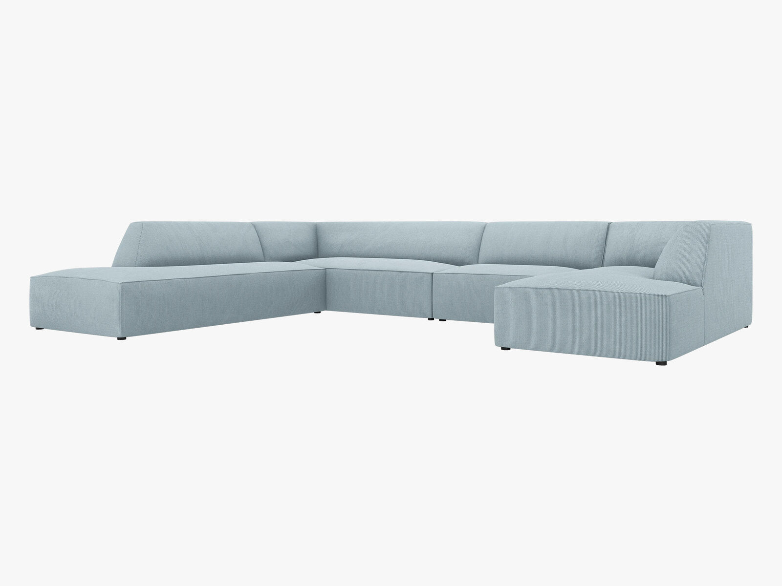 Micadoni Panorama-Ecksofa Ruby 7-Sitzer Links Kord Scala Hellblau