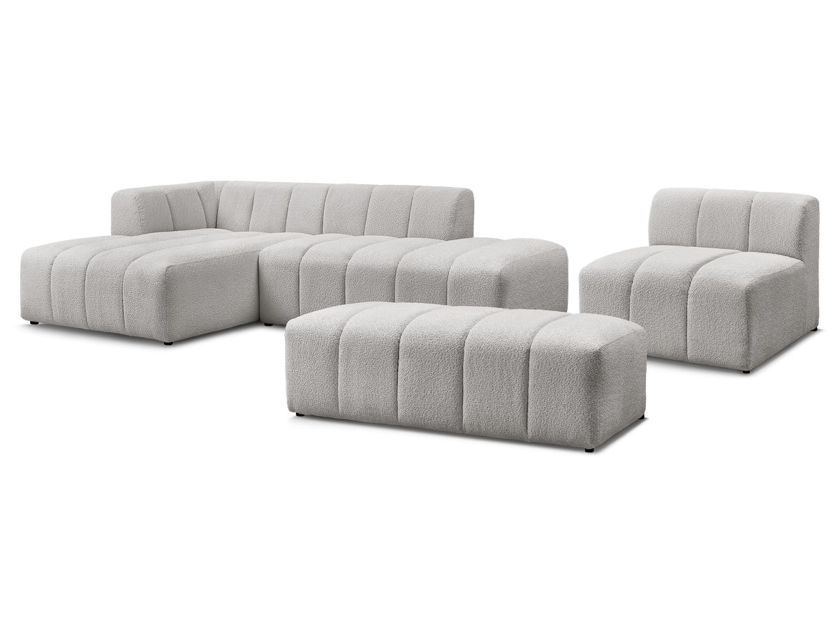 Bobochic Annecy Ecksofa mit Sofamodul und Pouf Bouclé-Stoff Hellgrau Ecke links