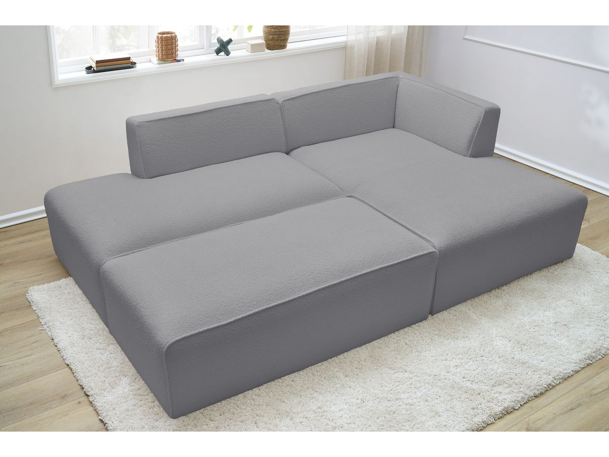 Bobochic Megeve Ecksofa mit Schlaffunktion und Pouf Bouclé-Stoff Hellgrau Ecke rechts