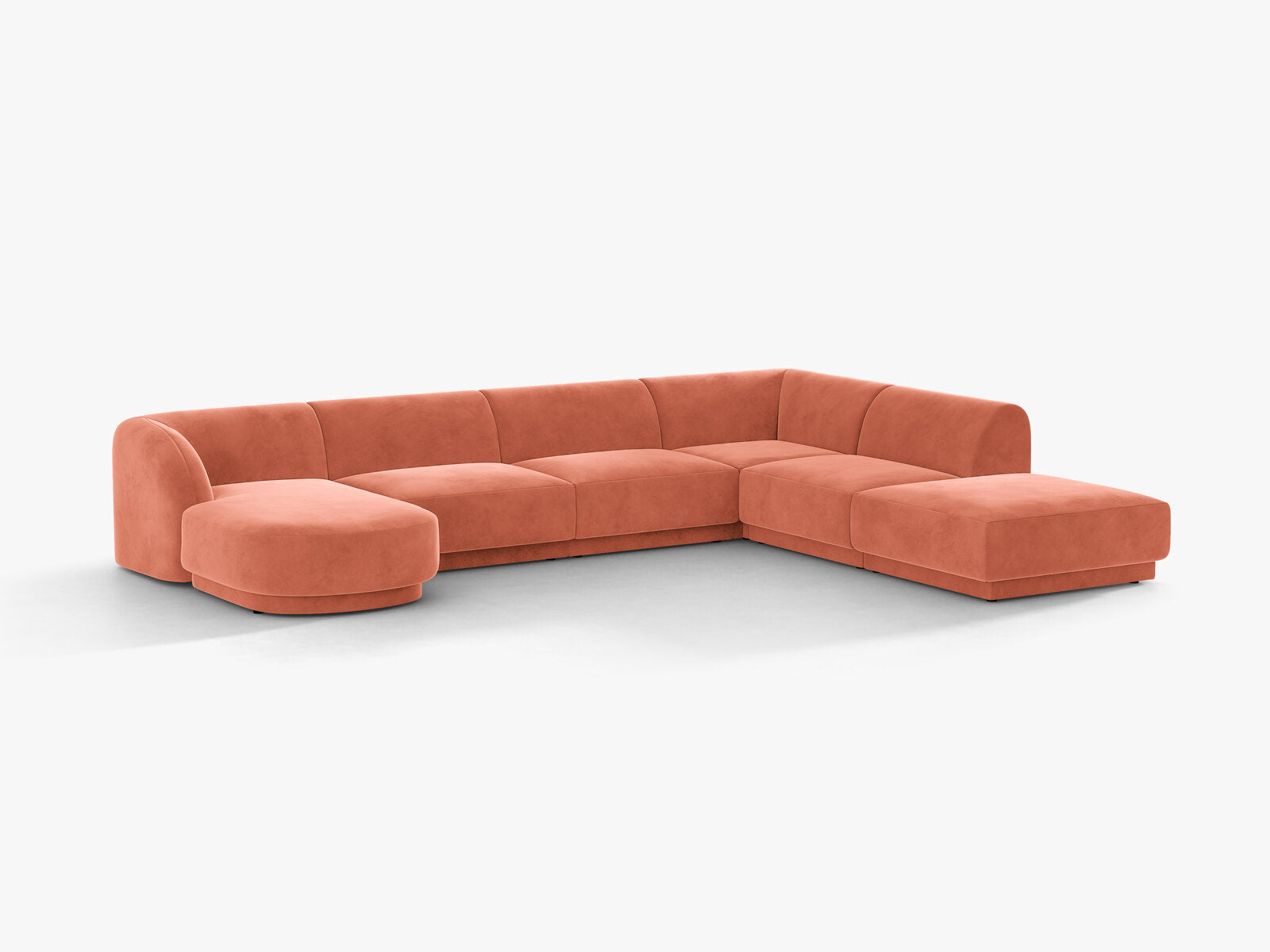 Micadoni Panorama-Ecksofa Miley 6-Sitzer Samt Venus Koralle Rechts